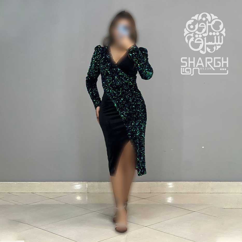 پیراهن میدی پولک مخمل چپ و راستی - شرق مزون پیراهن میدی پولک مخمل چپ و راستی - شرق مزون