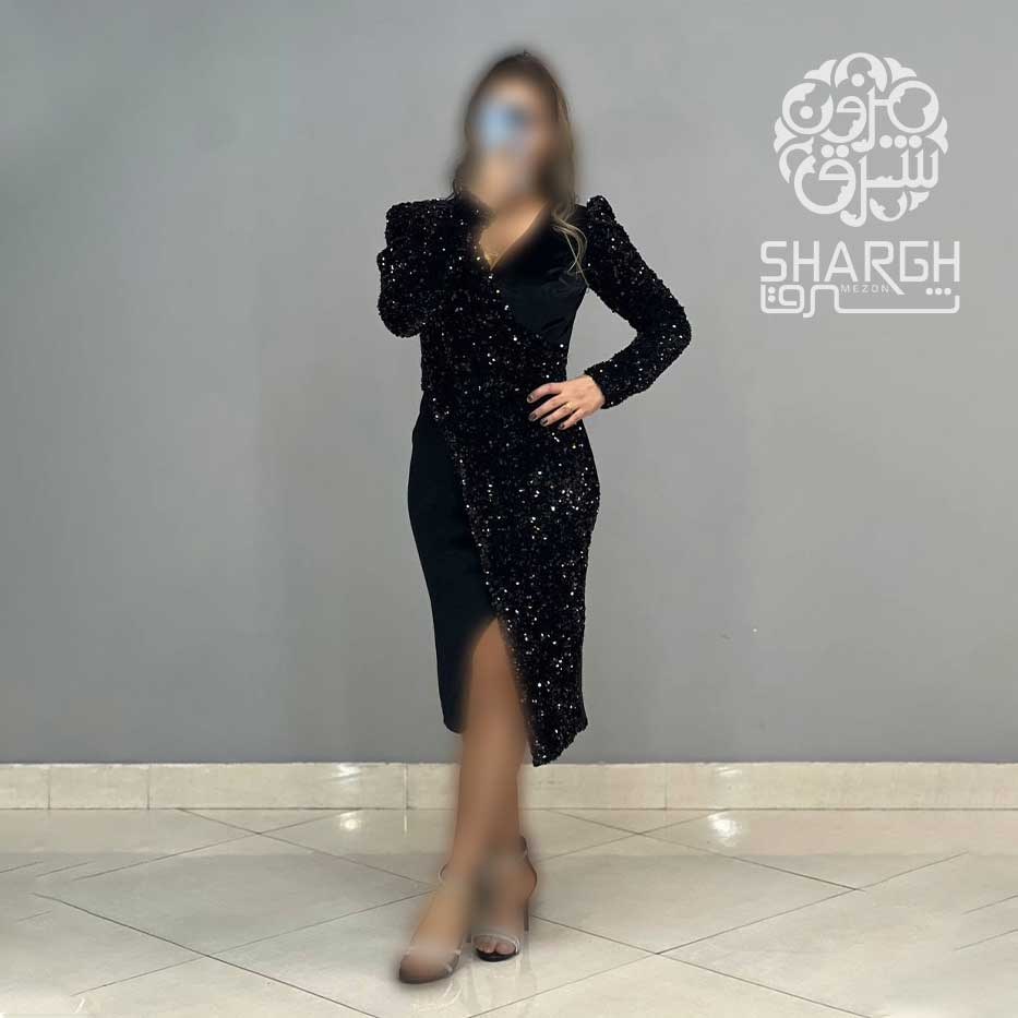 پیراهن میدی پولک مخمل چپ و راستی - شرق مزون پیراهن میدی پولک مخمل چپ و راستی - شرق مزون
